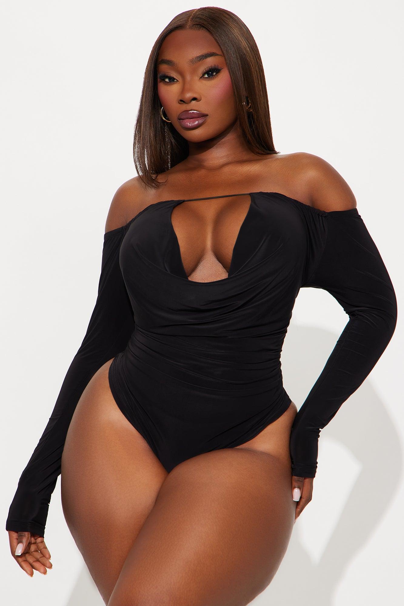 High-Profile Long Sleeve Off Shoulder Bodysuit - Black Female Product Image
