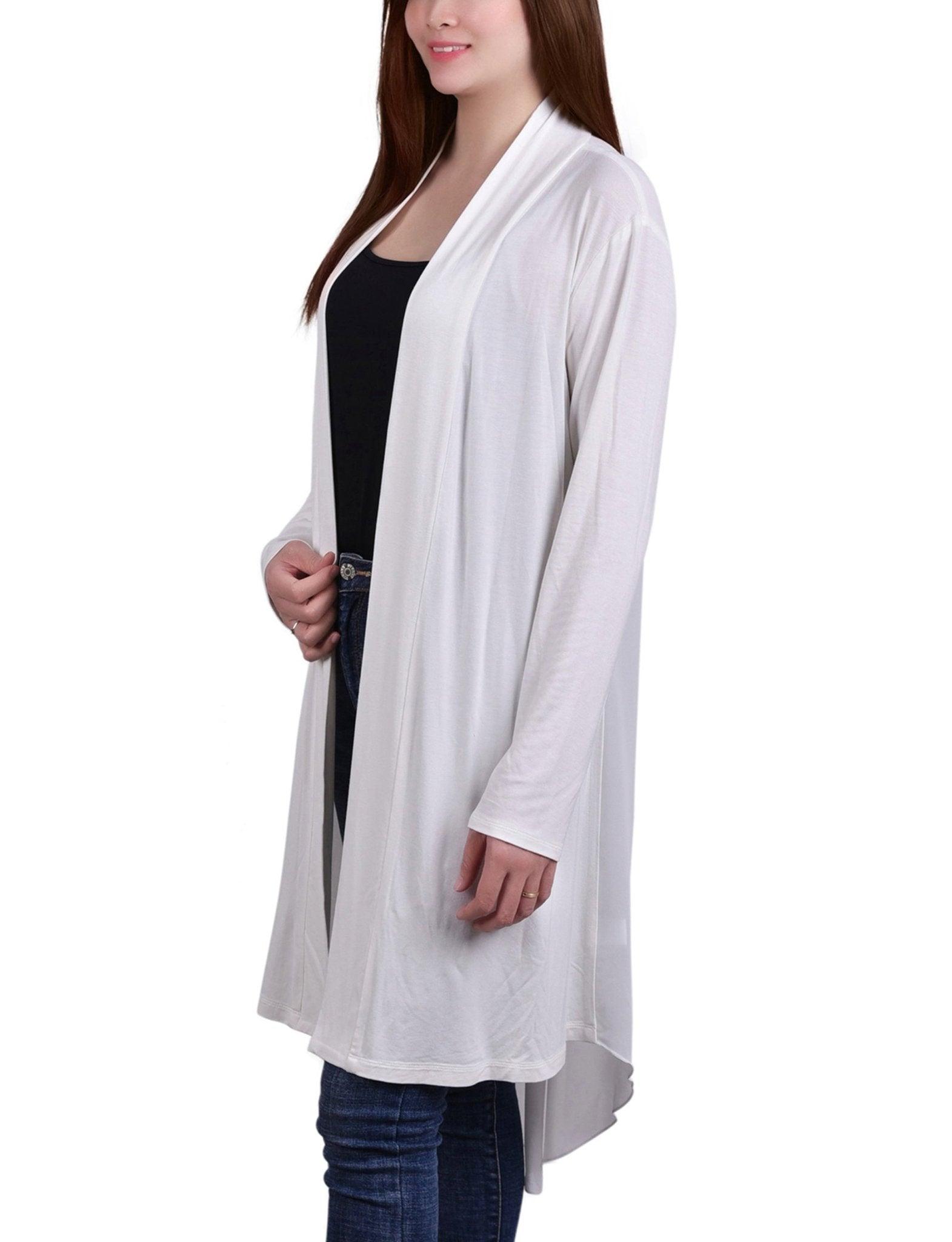 White Long Sleeve Knit Cardigan With Chiffon Back Product Image