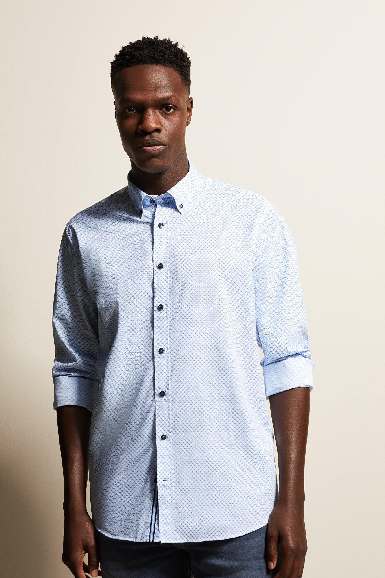 Bugatti Easy Care Long Sleeve Blue Shirt Product Image