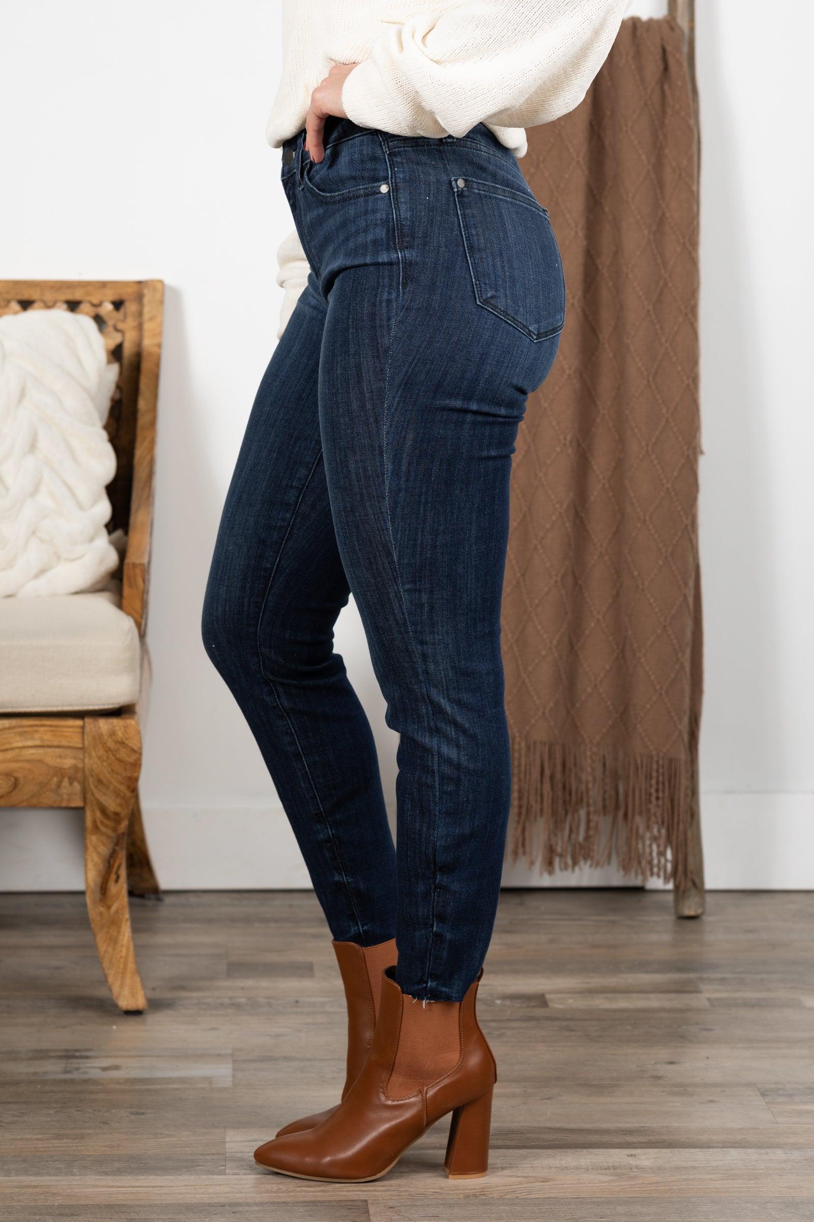 Judy Blue Dark Wash Skinny Raw Hem Jeans Product Image