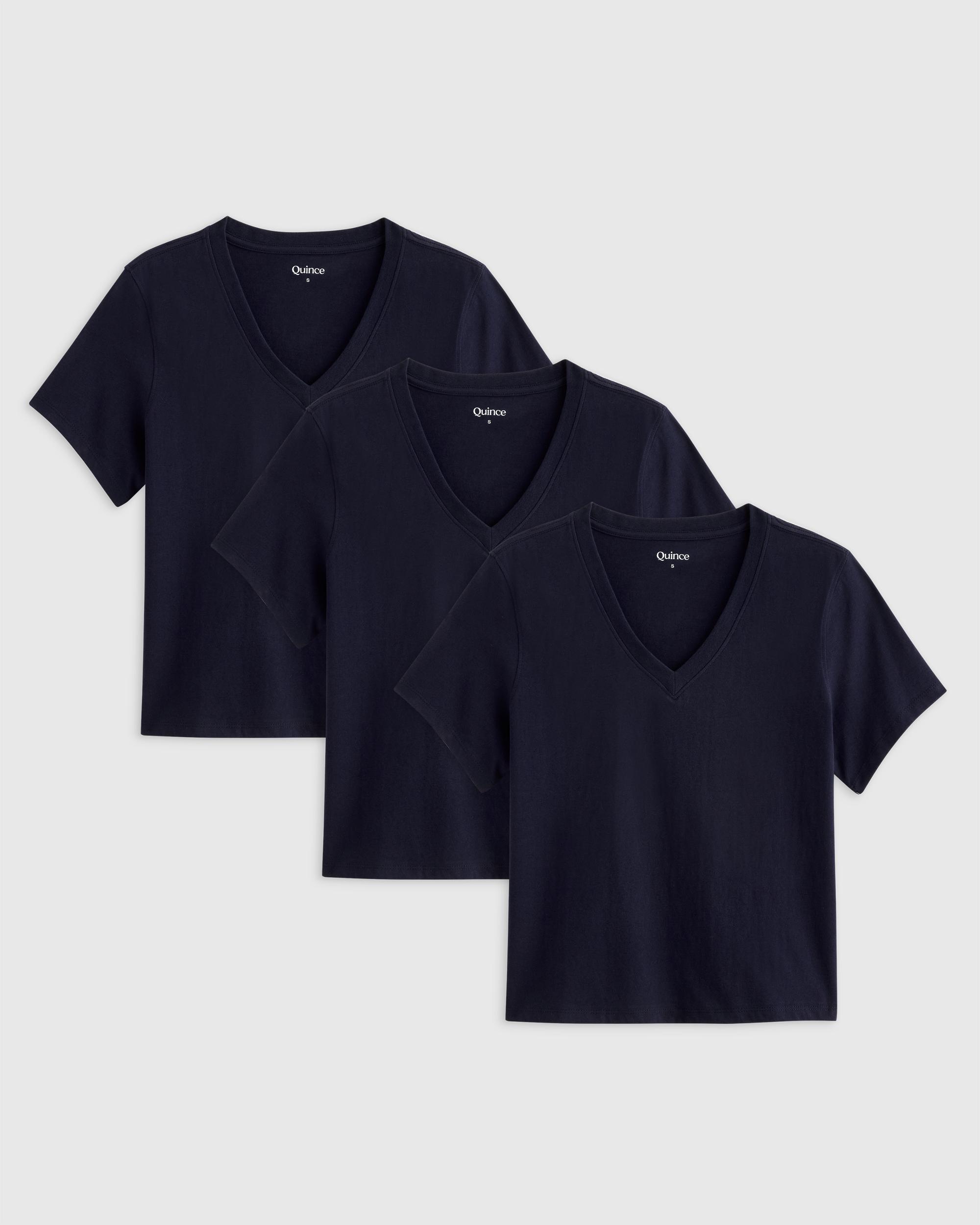 Quince | Women's Boxy V-Neck T-Shirt Size XS, Organic Cotton Product Image