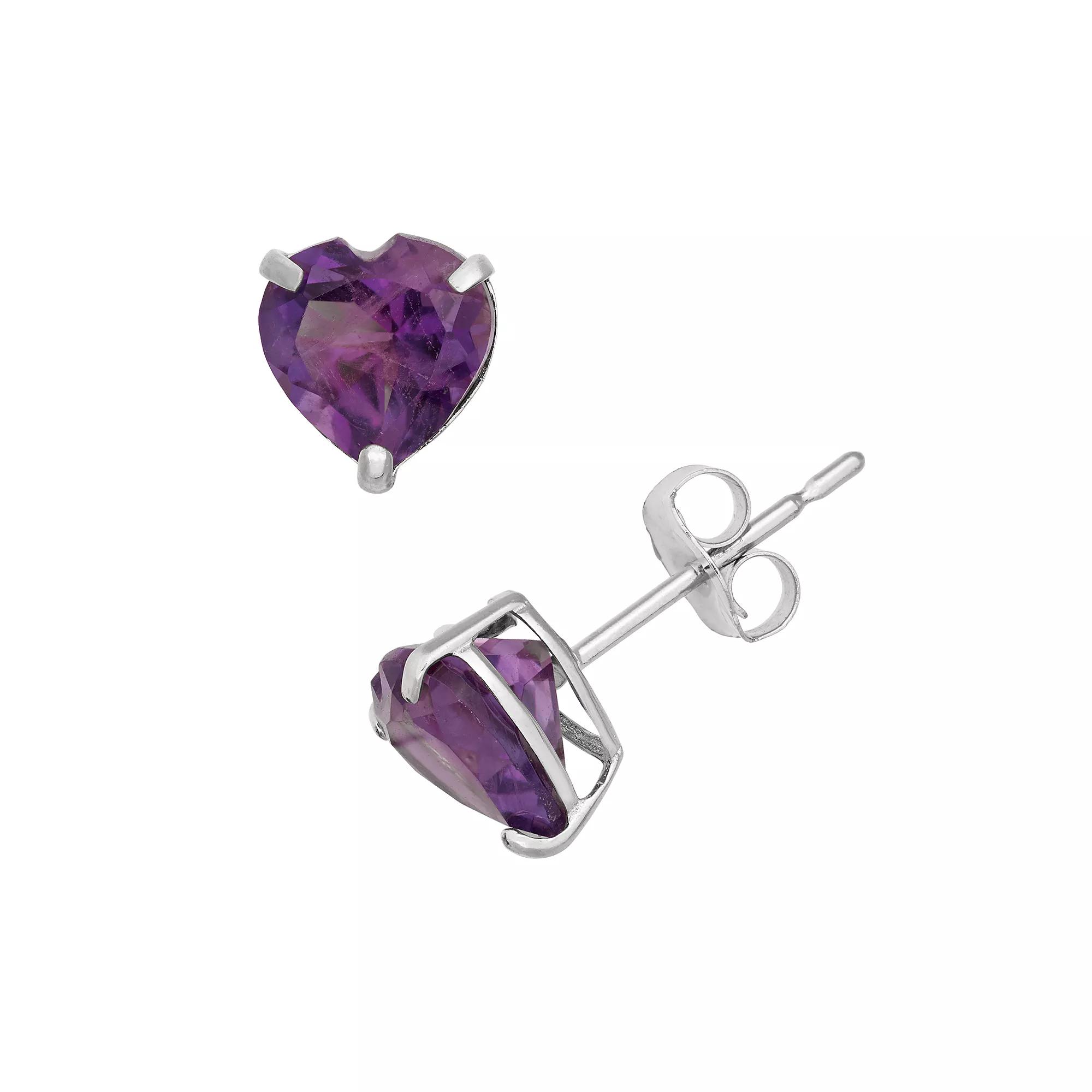 Designs by Gioelli Amethyst 10k White Gold Heart Stud Earrings, Women's, Purple Product Image
