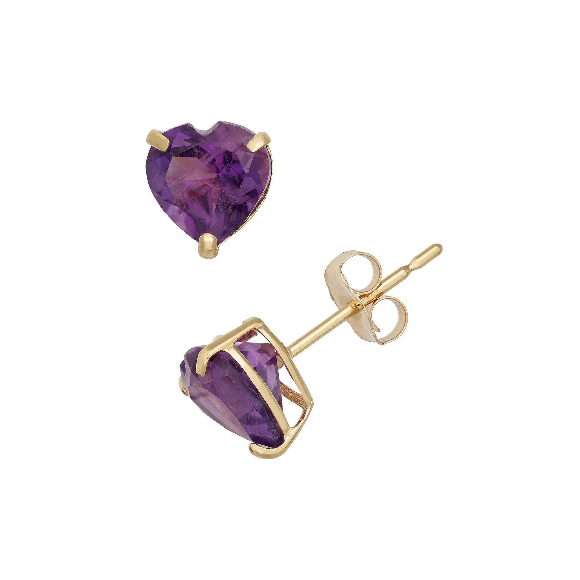 Designs by Gioelli Amethyst 10k Gold Heart Stud Earrings, Women's, Purple Product Image
