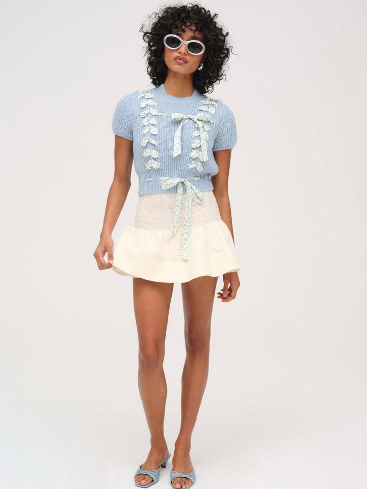 Rosie Ribbon Knit Top — Blue Product Image