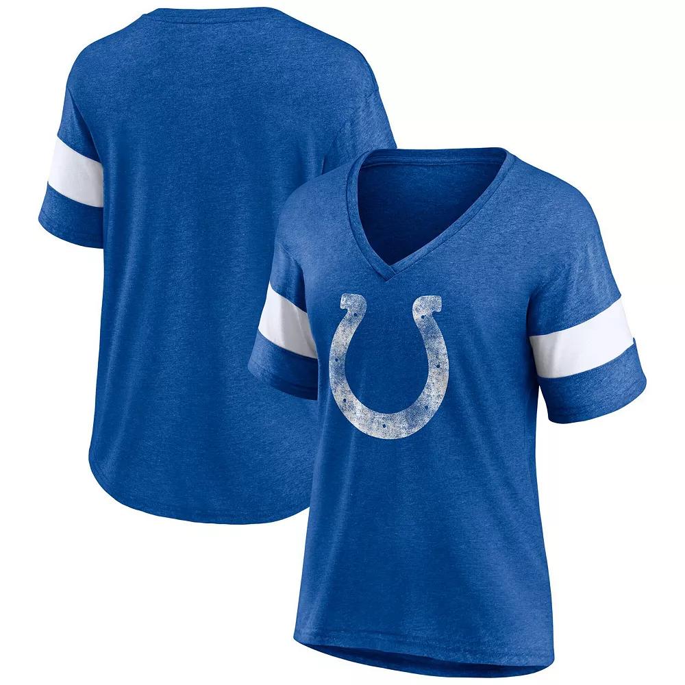 Women's Fanatics Heathered Royal/White Indianapolis Colts Distressed Team Tri-Blend V-Neck T-Shirt, Size: Small, Blue Product Image