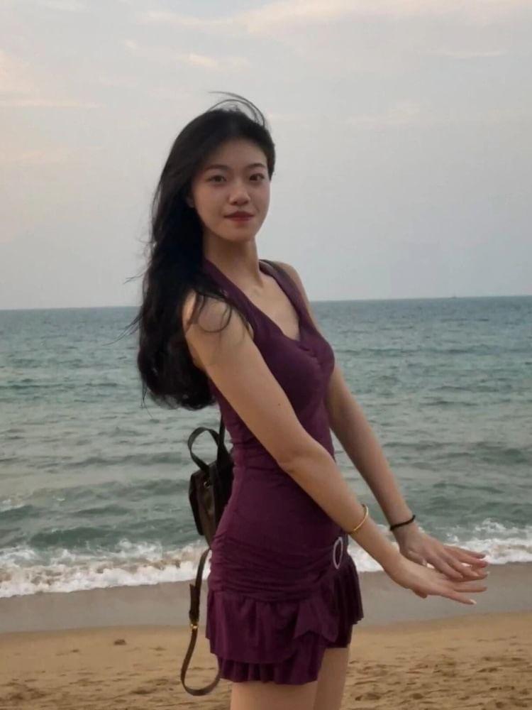 Halter V-Neck Plain Ruffle Mini Bodycon Dress Product Image