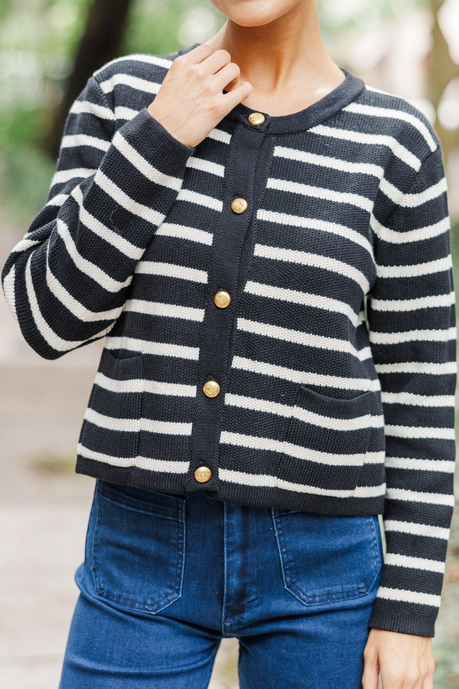 Ready To Go Black Striped Cardigan Female Product Image