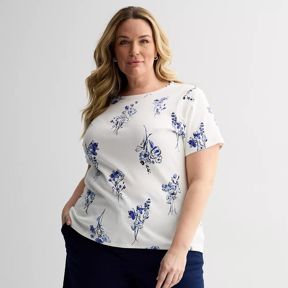 Plus Size Croft & Barrow® Essential Crewneck Top, Women's, Size: 5XL, Blue White Easy Floral Product Image