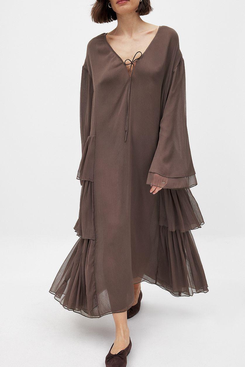 Chiffon Ruffle Long Sleeve Kaftan Product Image