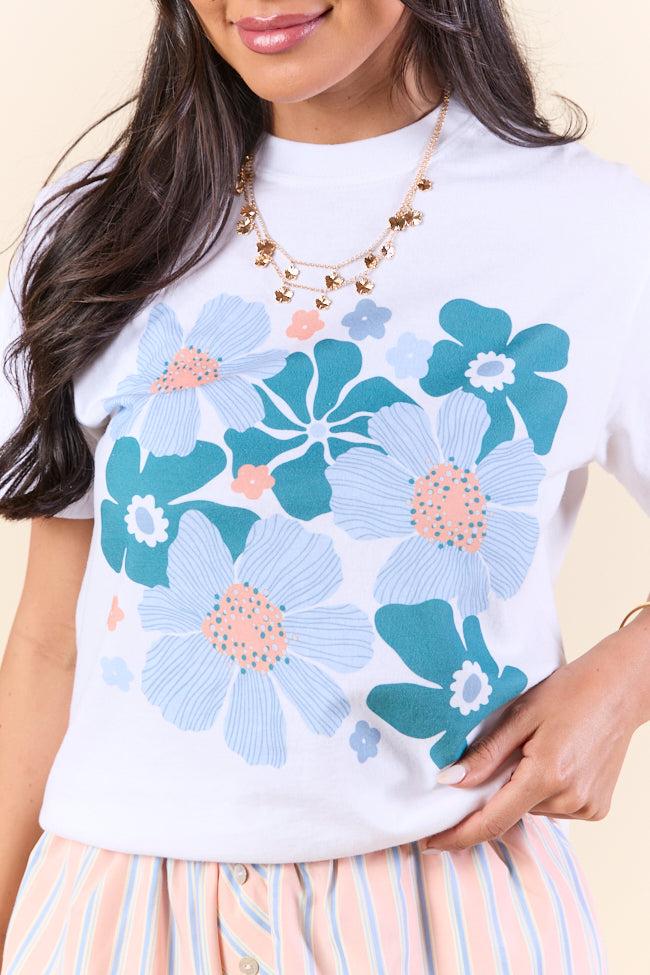 Organic Floral Print White Graphic Tee Product Image