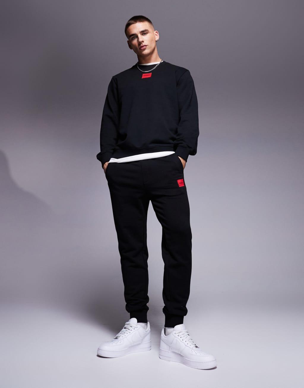 HUGO Red diragol logo sweatshirt in black Product Image