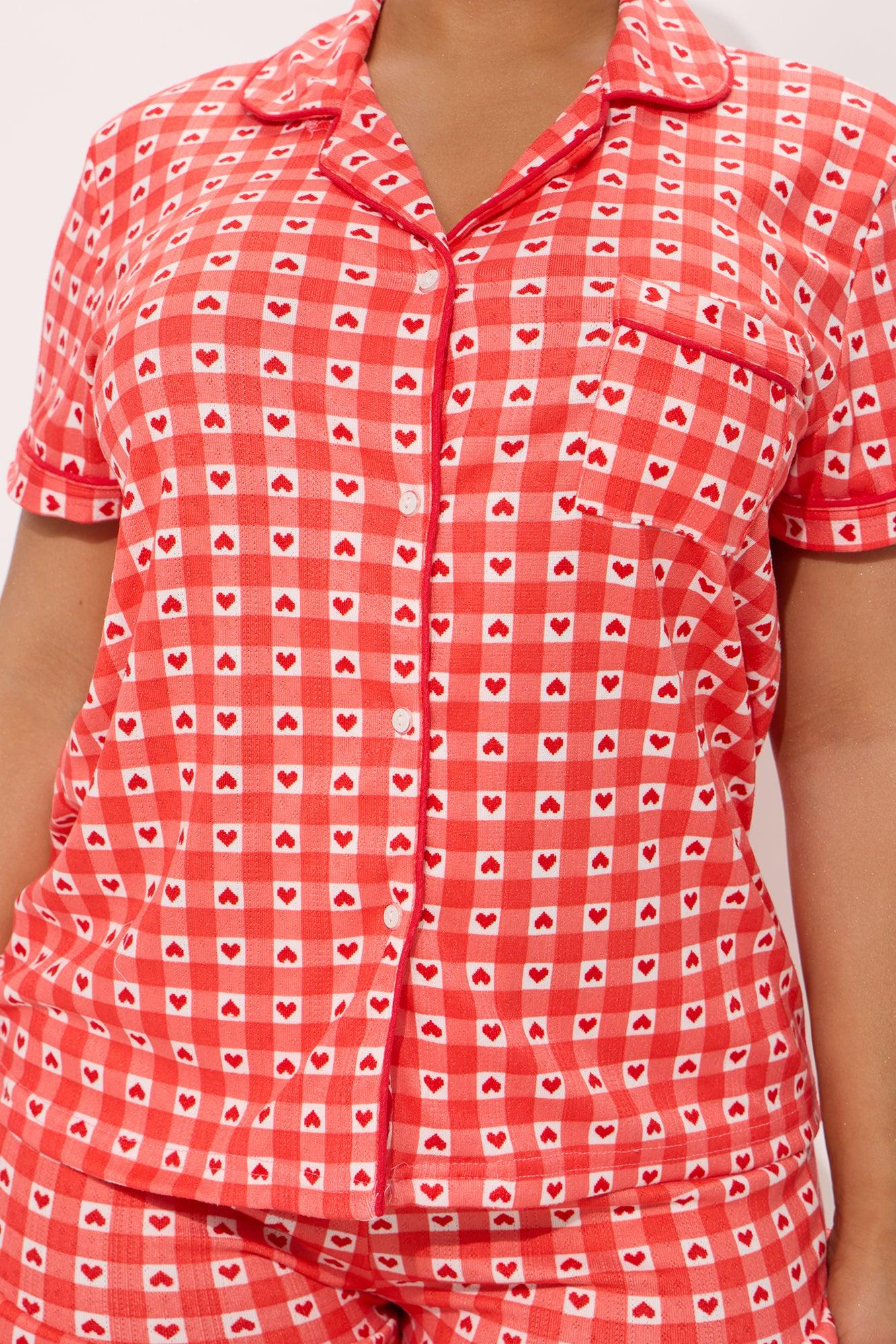 Made With Love Pointelle Short Sleeve PJ Short Set - Red Product Image