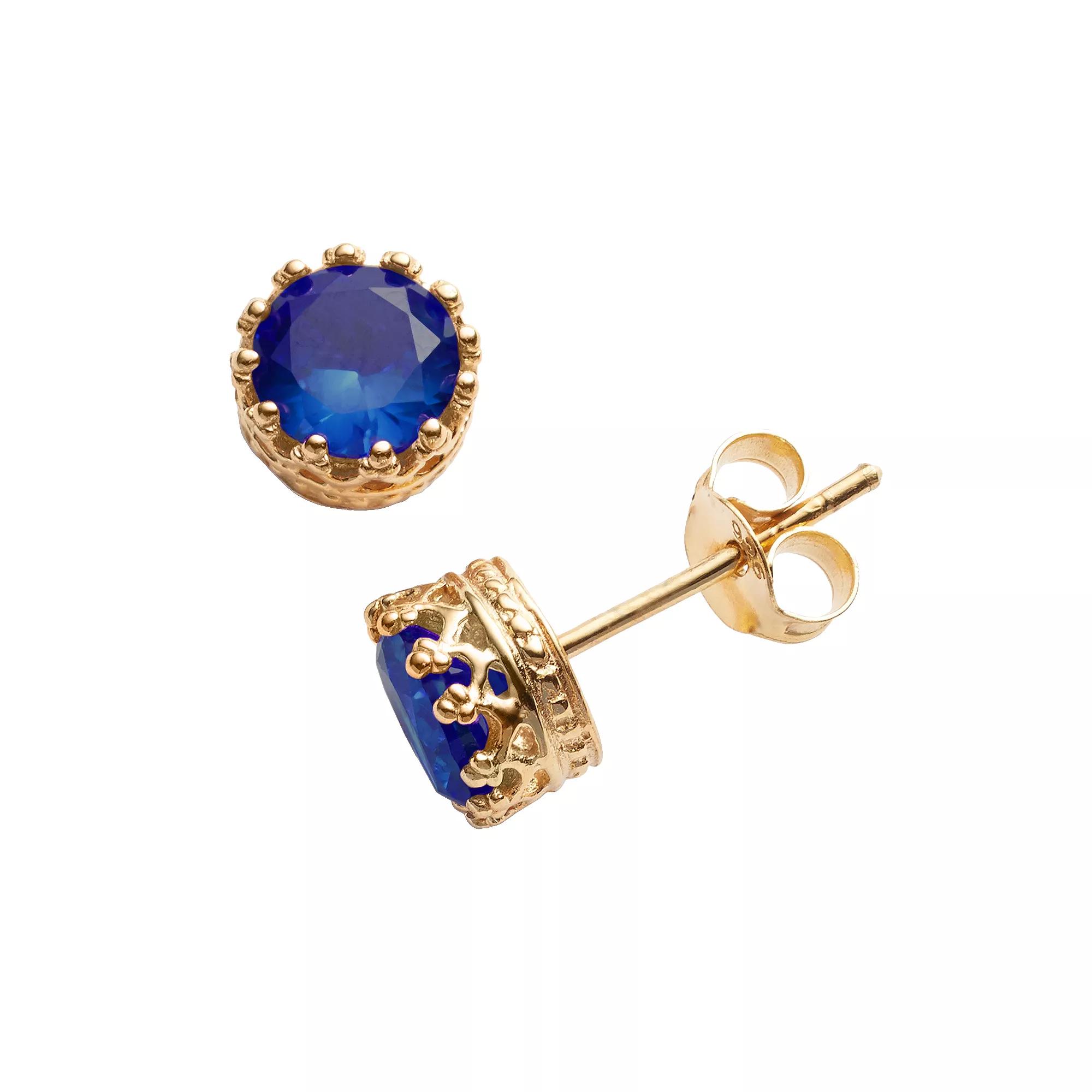 Designs by Gioelli 14k Gold Over Silver Lab-Created Sapphire Crown Stud Earrings, Women's, Blue Product Image
