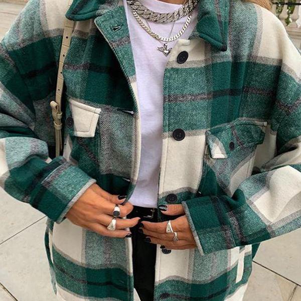Shacket Vintage Pockets Over-sized Plaid Jacket Product Image