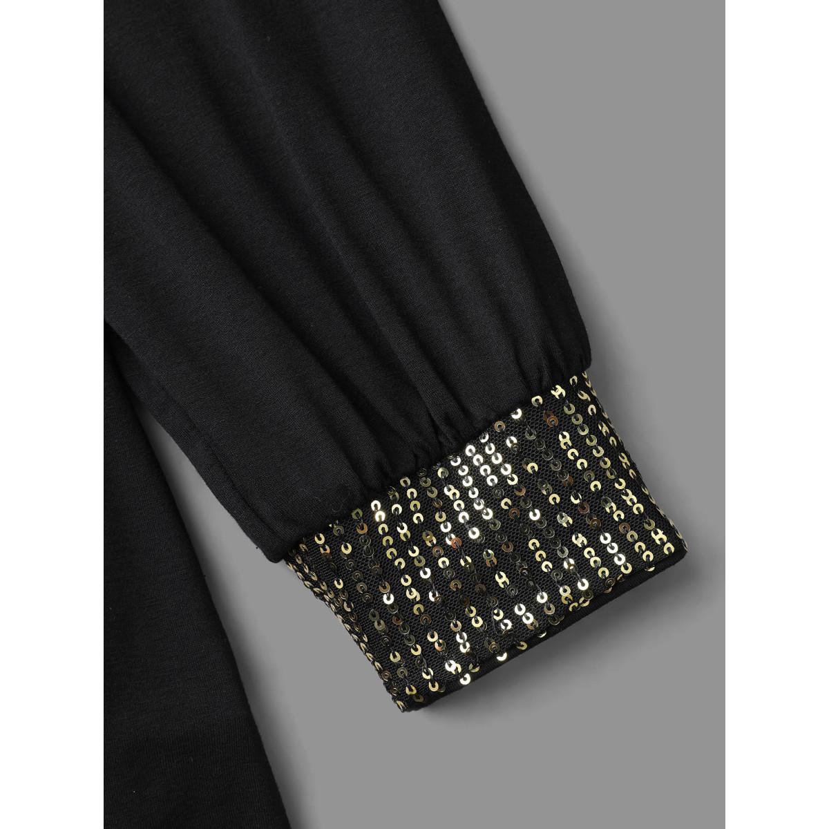 Plus Size Supersoft Essentials Sequin V-Neck T-shirt Black Women Elegant Patchwork V-neck Everyday T-shirts BloomChic 14-16/1X Product Image