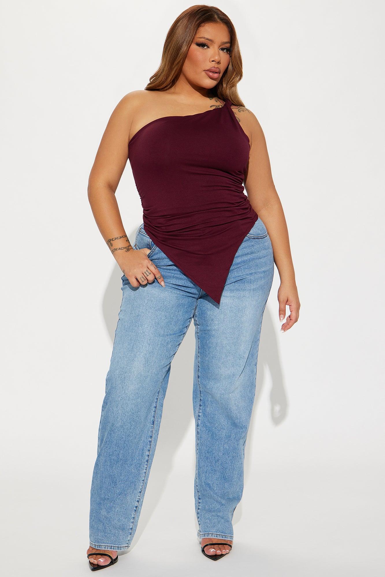 Summer One Shoulder Top - Wine Product Image