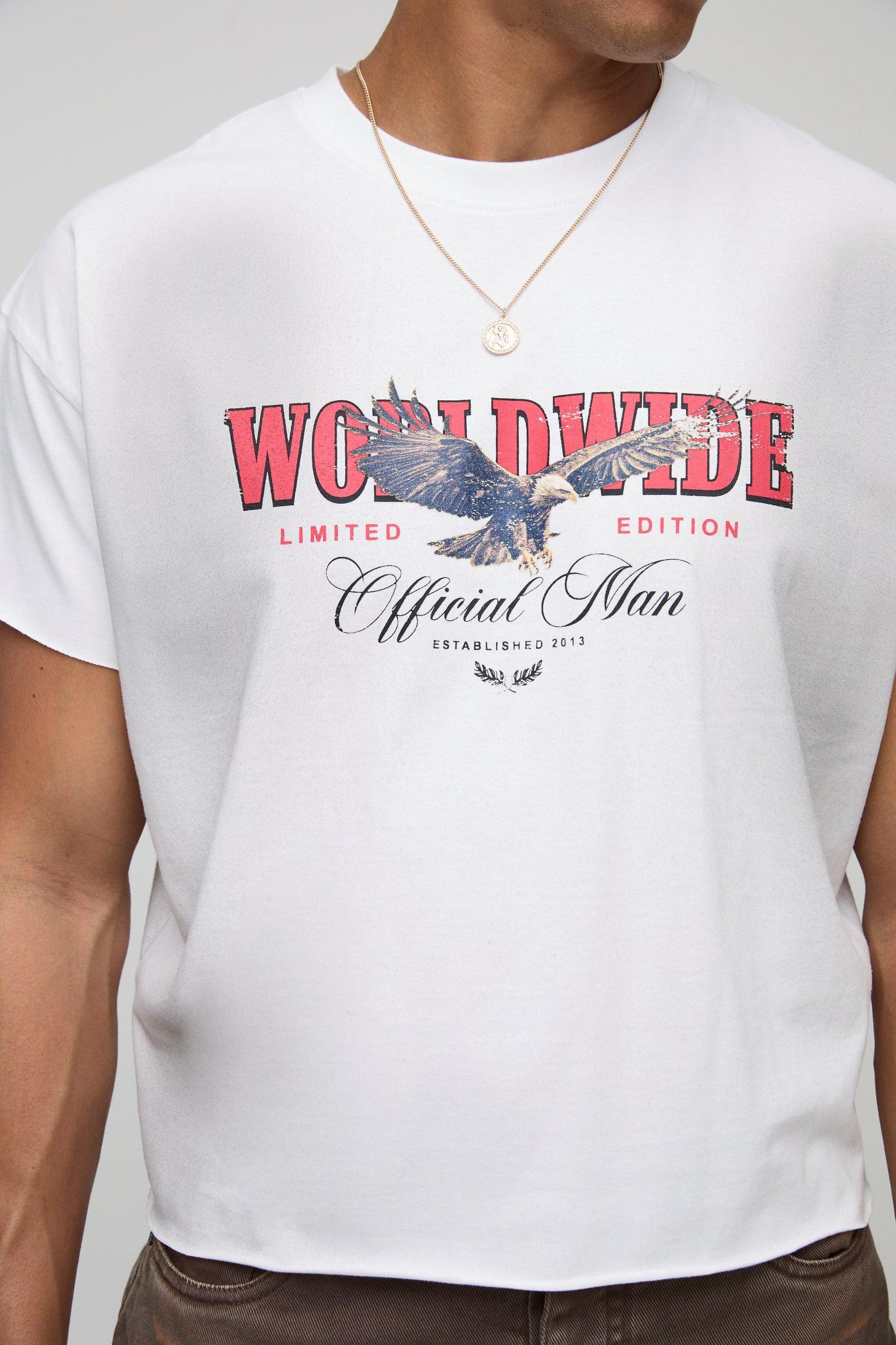 Oversized Shrunken Washed Eagle Graphic T-Shirt | boohooMAN USA Product Image