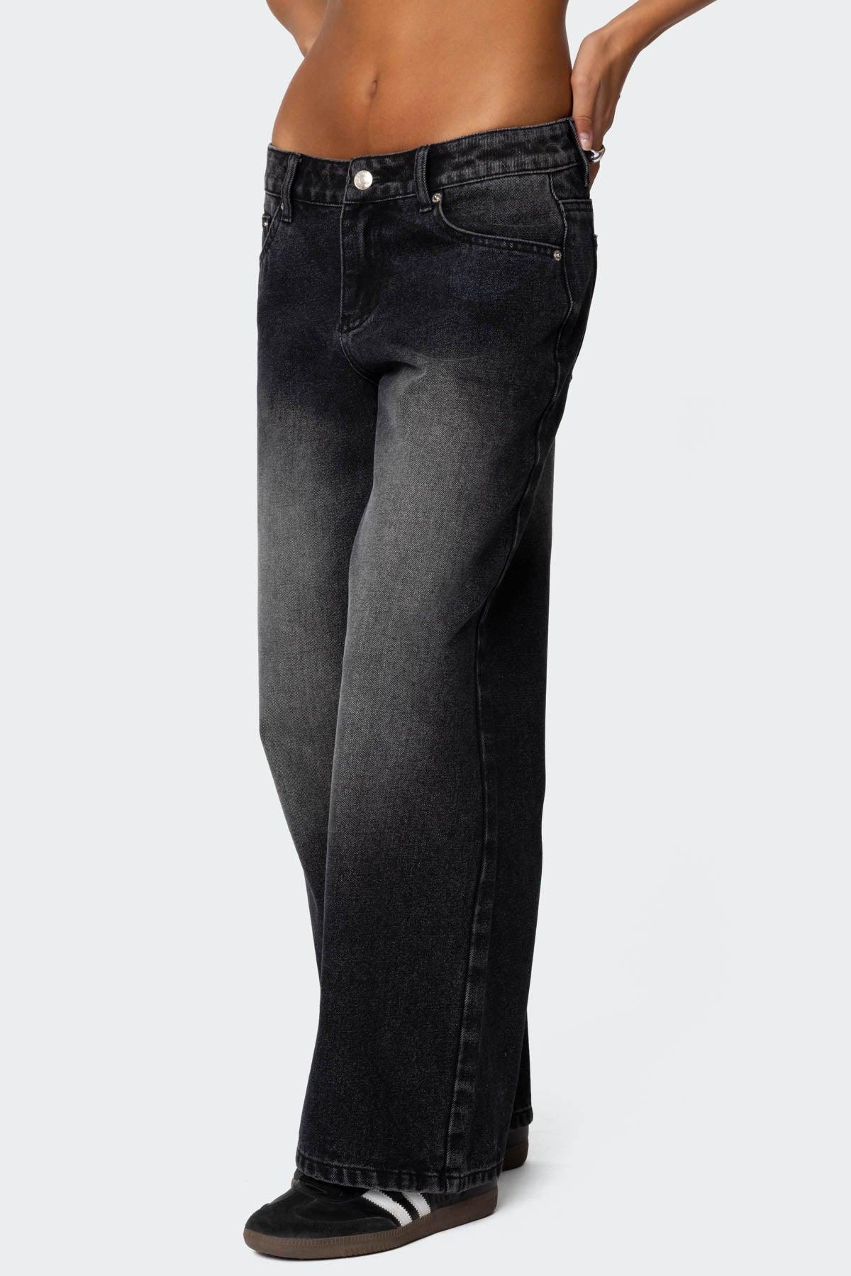 Petite Magda Acid Wash Low Rise Baggy Jeans Product Image