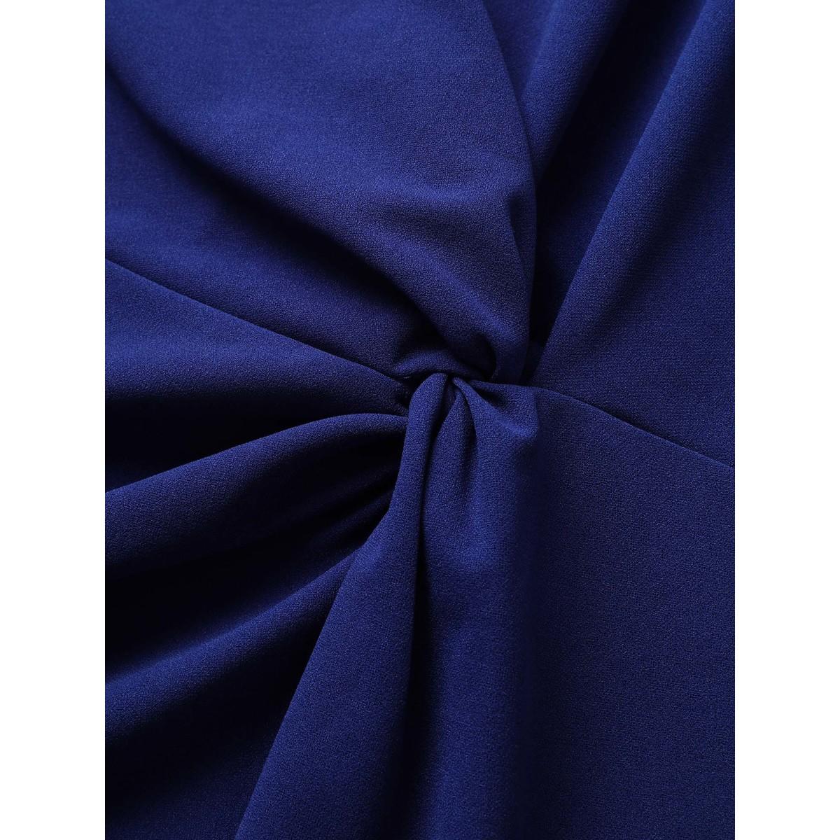 Plus Size Plain Twist Front Slit Hem Dress Navy Women At the Office Twist Round Neck Sleeveless Curvy BloomChic 10/M Product Image