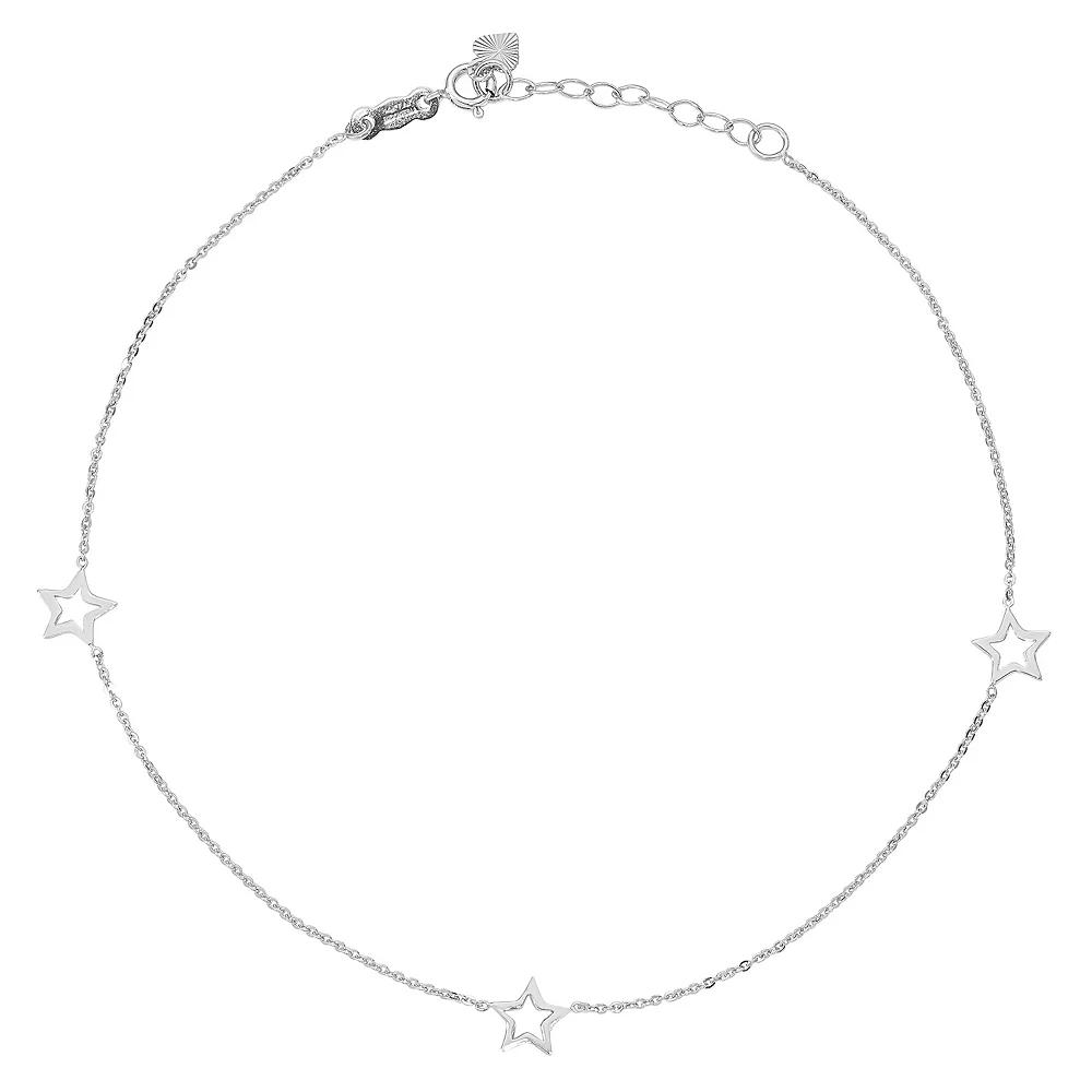 14k White Gold Open Star Anklet, Women's, Size: 9", 14k Whgold Product Image