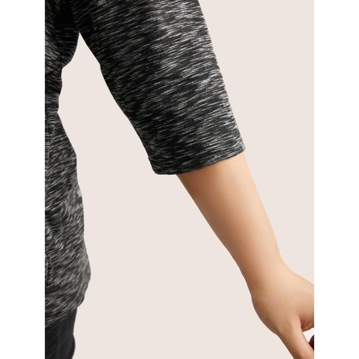 Plus Size Heather Pleated Button Detail T-shirt Black Women Leisure Pleated Plain V-neck Casual T-shirts BloomChic 28/5X Product Image