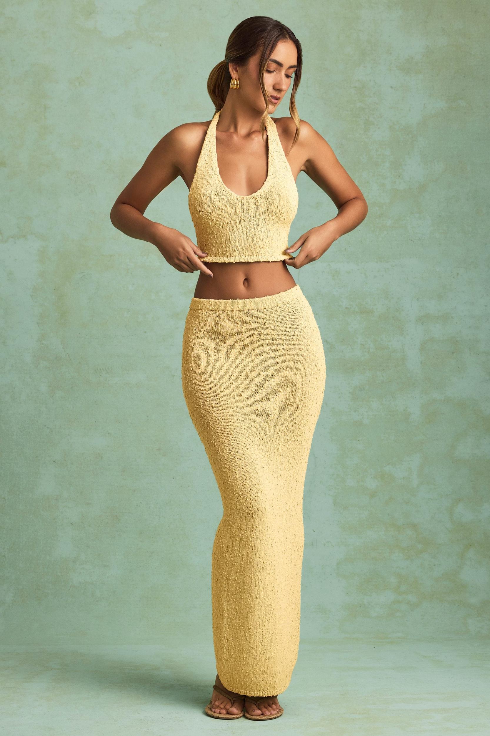 Bouclé Mid-Rise Maxi Skirt in Yellow Product Image
