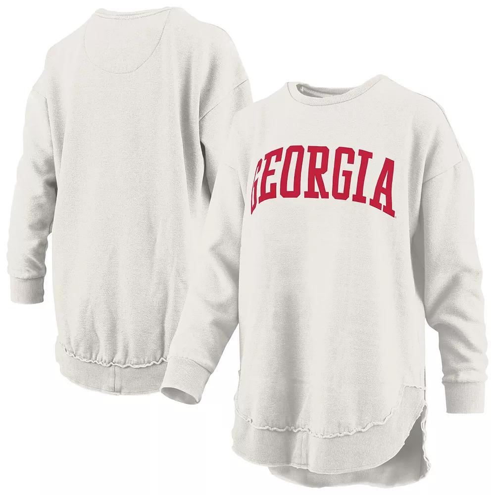 Womens Pressbox Oatmeal Georgia Bulldogs Melange Poncho Vintage Fleece Long Sleeve Pullover Sweatshirt Product Image