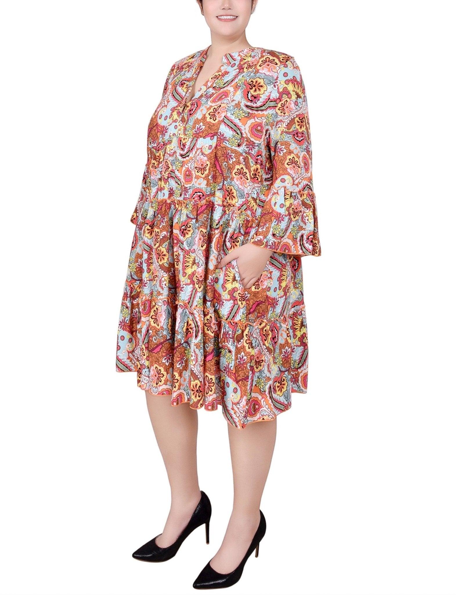 Blue Orange Paisley 3/4 Sleeve Tiered Dress - Plus Product Image