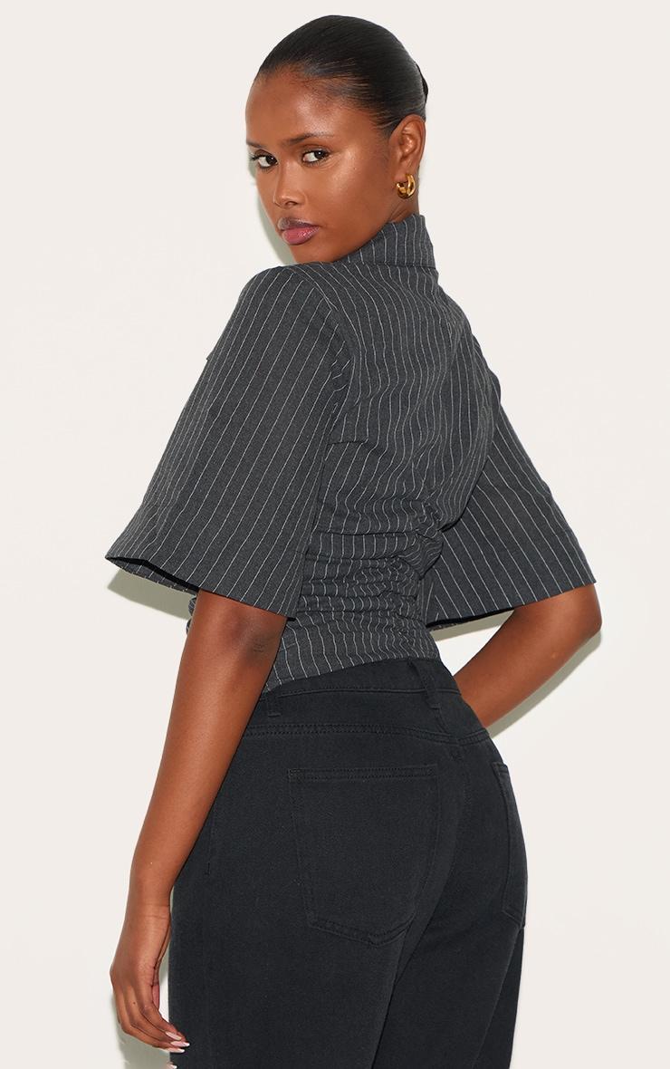 Charcoal Pinstripe Fitted Boxy Sleeve Shirt Product Image