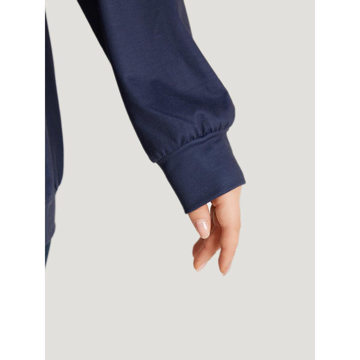 Plus Size Tie Dye V Neck Elastic Cuffs Contrast Sweatshirt Women Indigo Casual Elastic cuffs V-neck Dailywear Sweatshirts BloomChic 28/5X Product Image