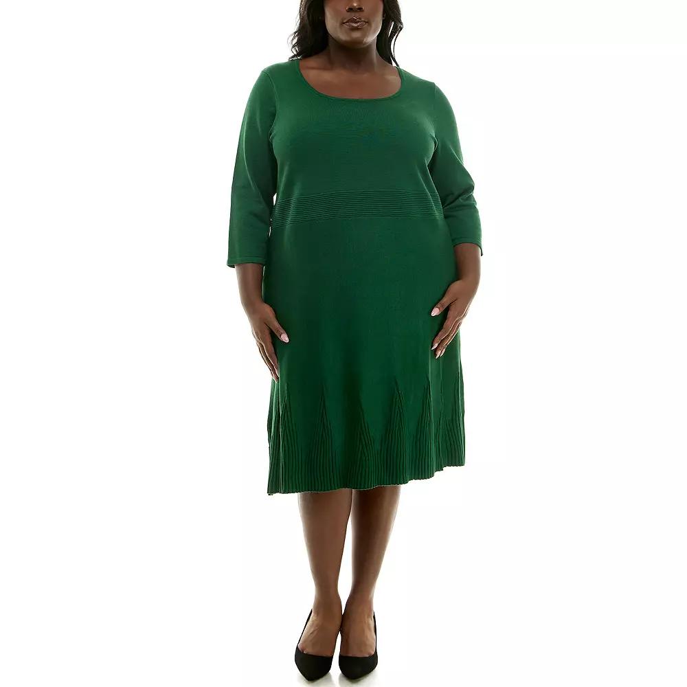 Plus Size Nina Leonard Fit & Flare Rib Dress, Women's, Size: 3XL, Jewel Green Product Image