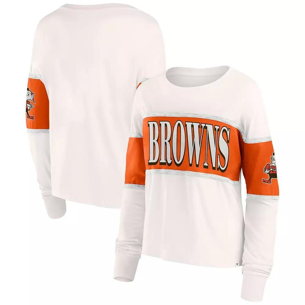 Women's Fanatics Cream Cleveland Browns Antique Block Long Sleeve T-Shirt,  Product Image