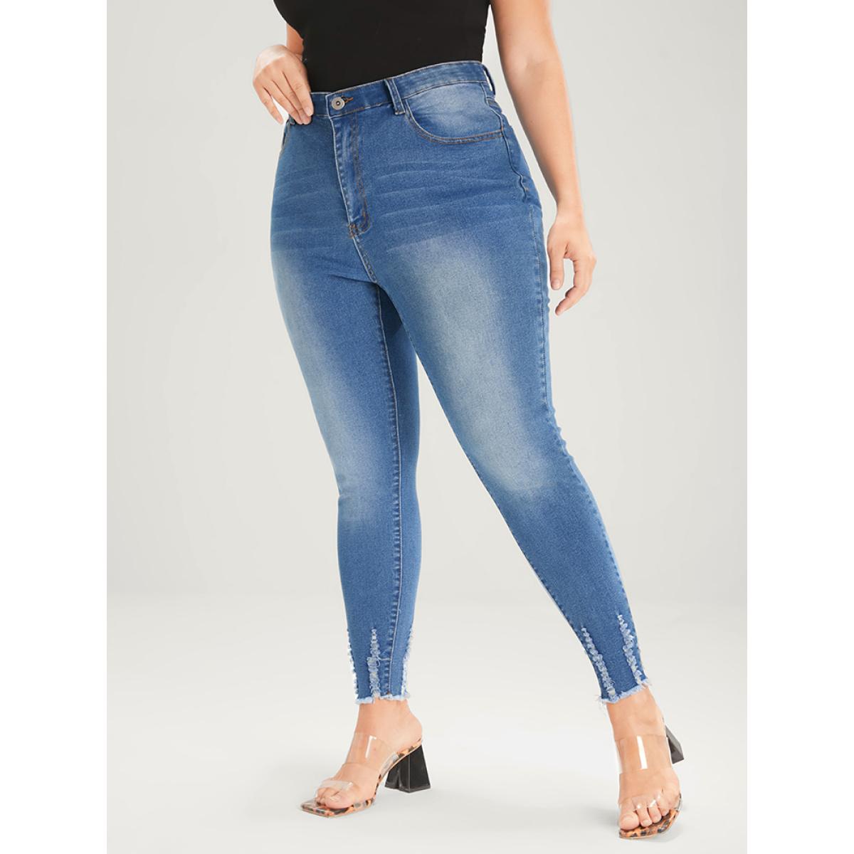 Plus Size Skinny Very Stretchy Mid Rise Medium Wash Pocket Jeans Women Blue Casual Plain Pocket High stretch Pocket Jeans BloomChic 14/1X Product Image