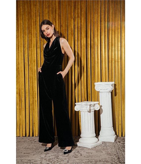 Skies Are Blue Velvet Cowl Neck Sleeveless Wide Leg Jumpsuit Product Image
