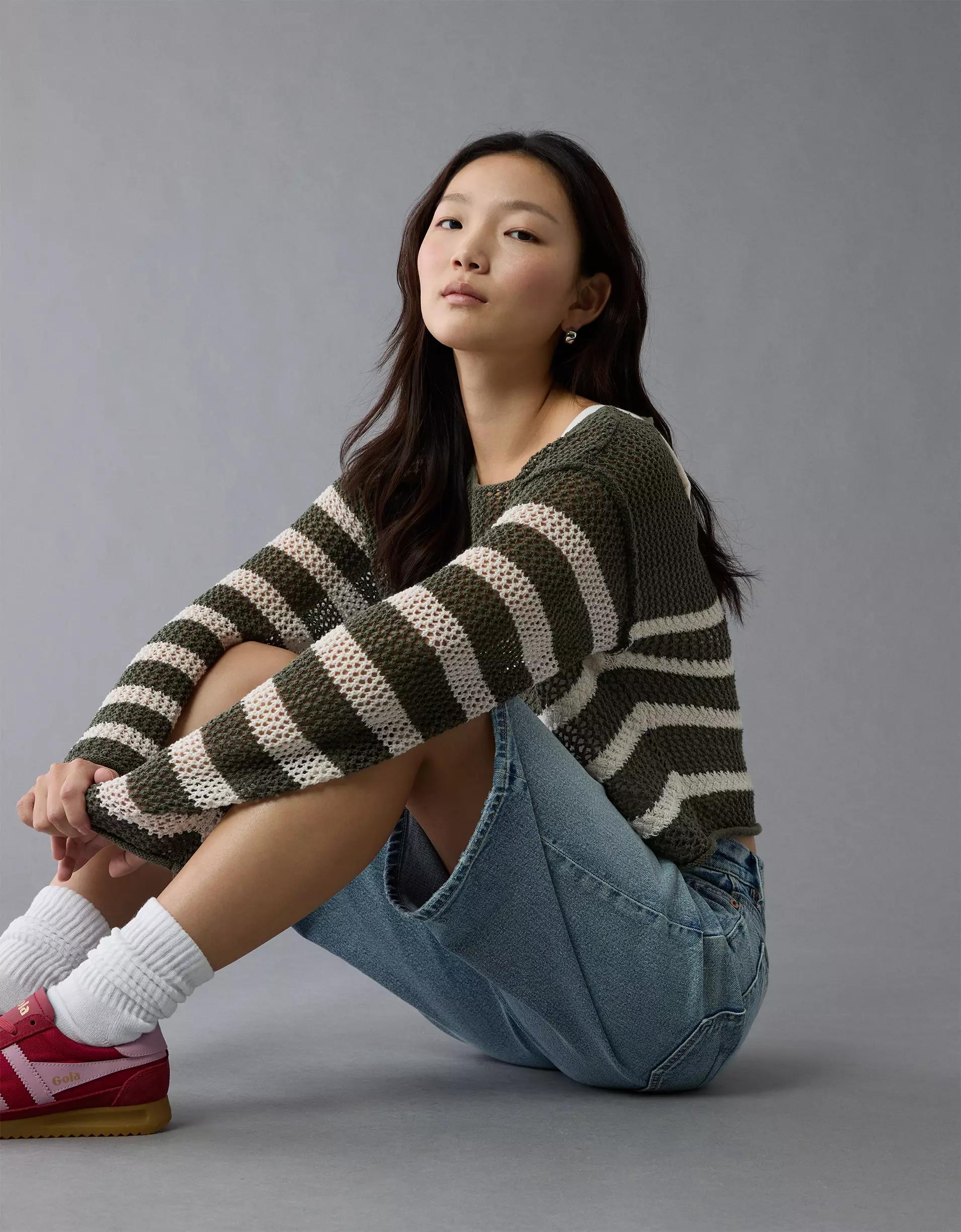 AE Off The Shoulder Crochet Sweater Product Image