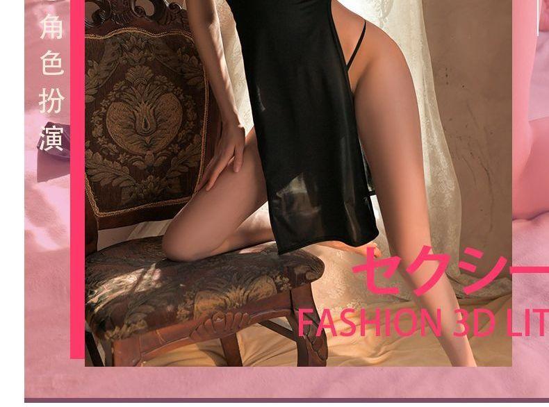 Lingerie Set: Open-Back Slit Night Dress + Thongs Product Image