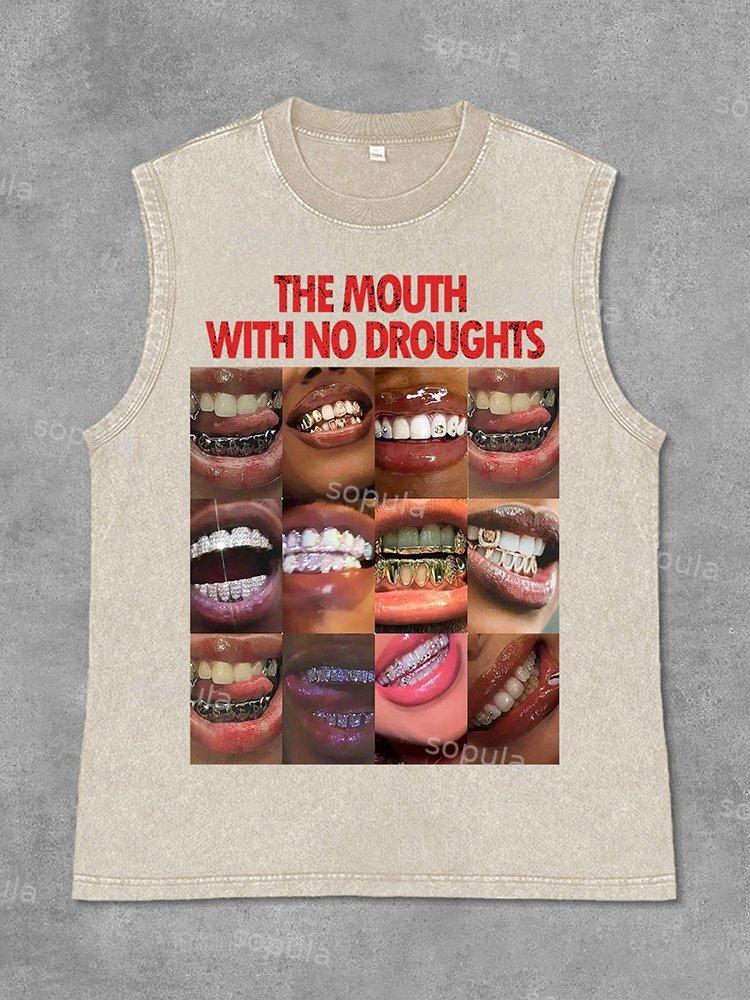 Vintage Lips Graphic The Mouth With No Droughts Print Acid Washed Sleeveless Tank Top Product Image