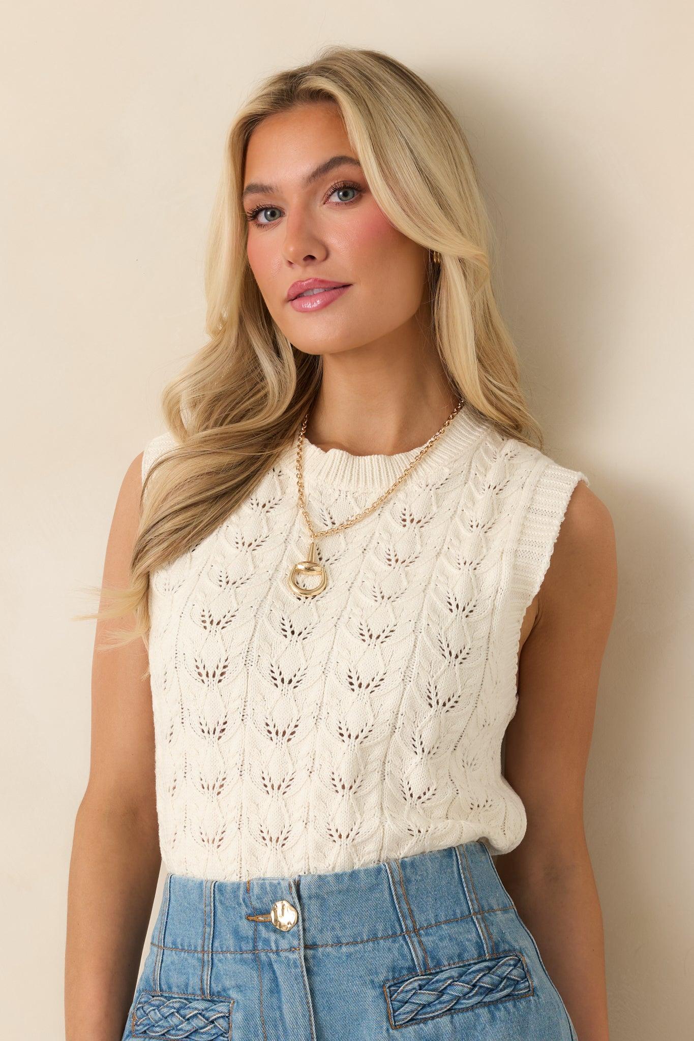 Right Here Beside Me Ivory Knit Sweater Vest Product Image