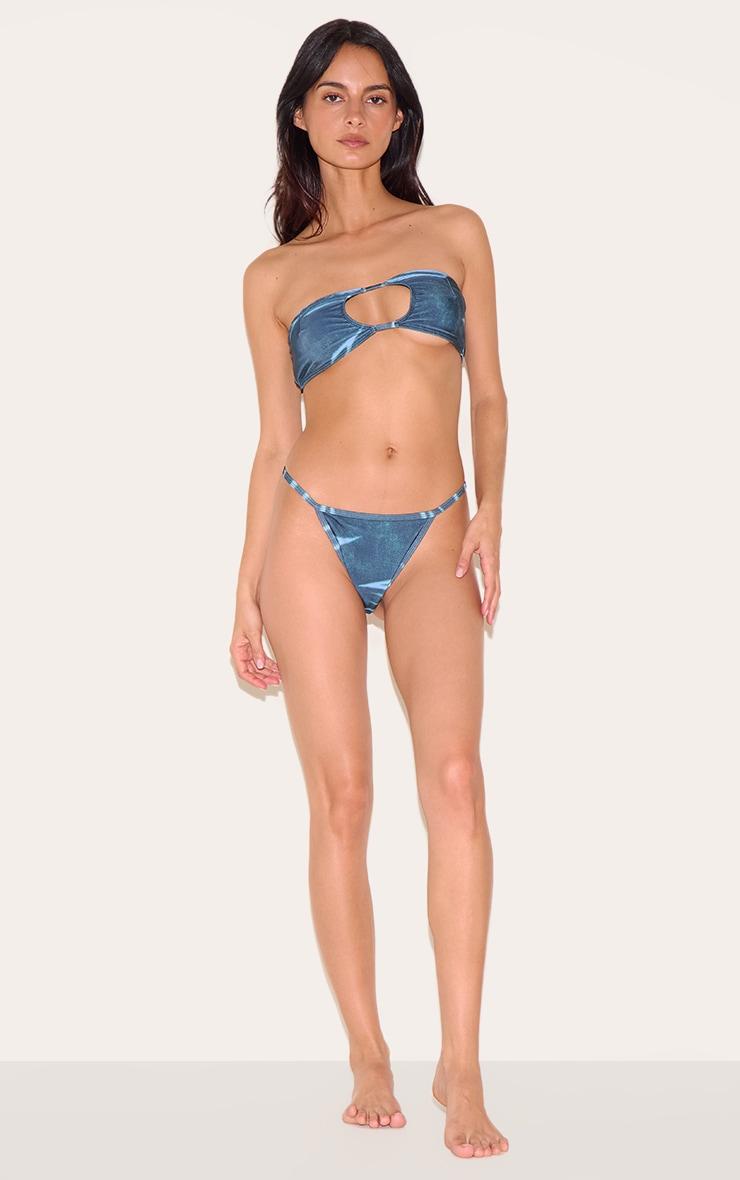 Blue Abstract Print Bandeau Cut Out Bikini Top Product Image