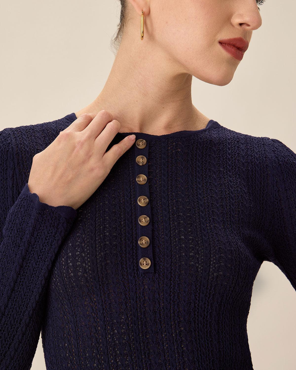 Navy Round Neck Slim Sweater Product Image