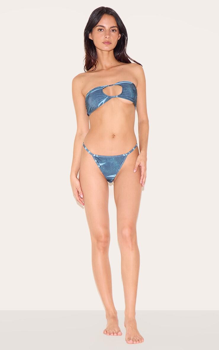 Blue Abstract Print Cheeky Bikini Bottoms Product Image