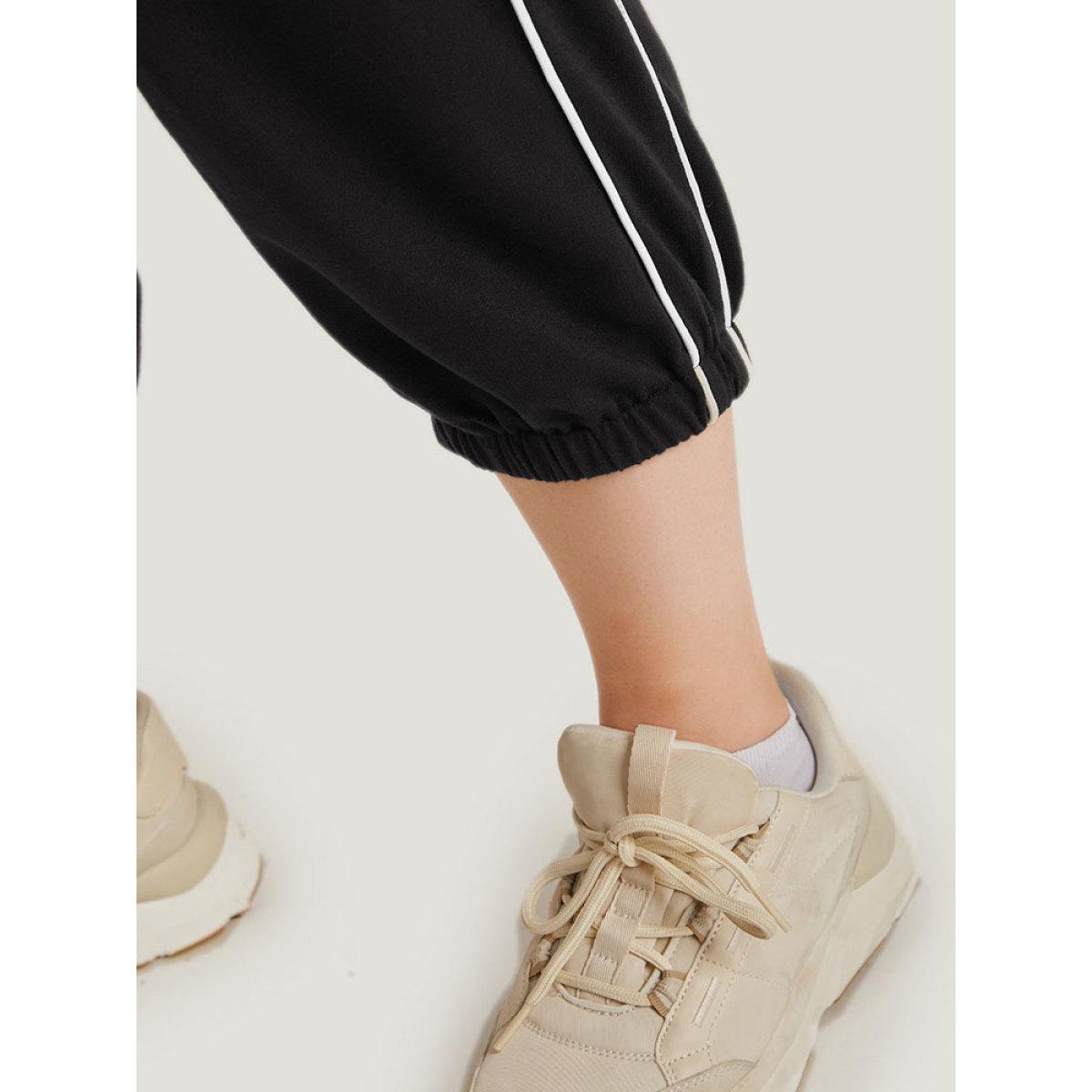 Two Tone Seam Detail Pocket Sweatpants DarkGray Plus Size Women Casual Dailywear Contrast 26/4X Bloomchic Product Image