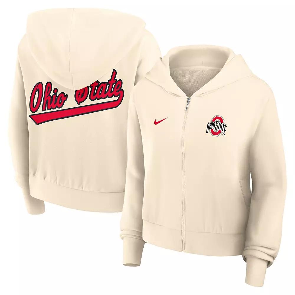 Women's Nike Cream Ohio State Buckeyes Chill Midi Full-Zip Hoodie, Size: XXL, Beige Product Image