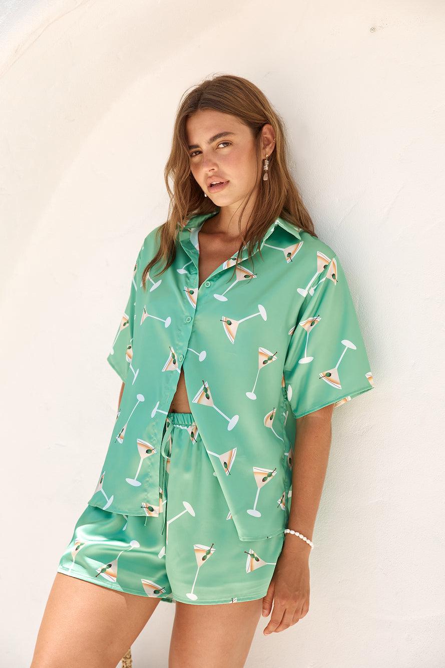 Happy Hour Satin Set Green Product Image