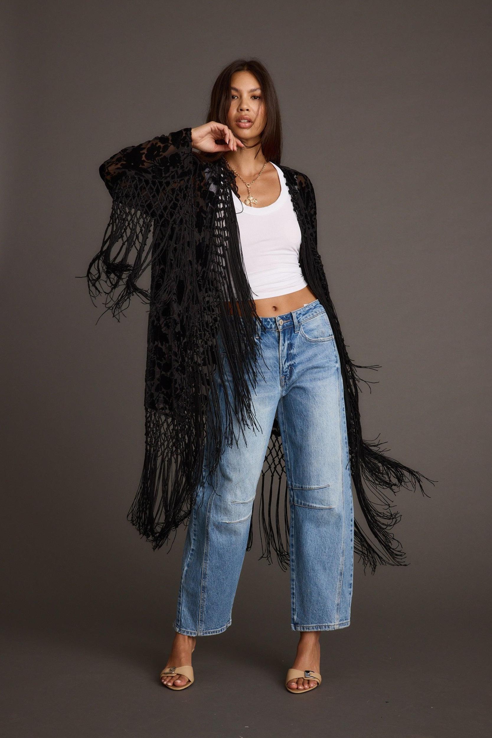 Stone Black Velvet Burnout Kimono Product Image