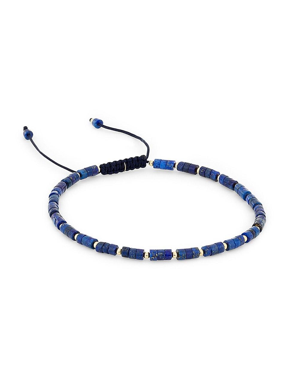 Mens 18K Yellow Gold & Lapis Lazuli Beaded Bracelet Product Image