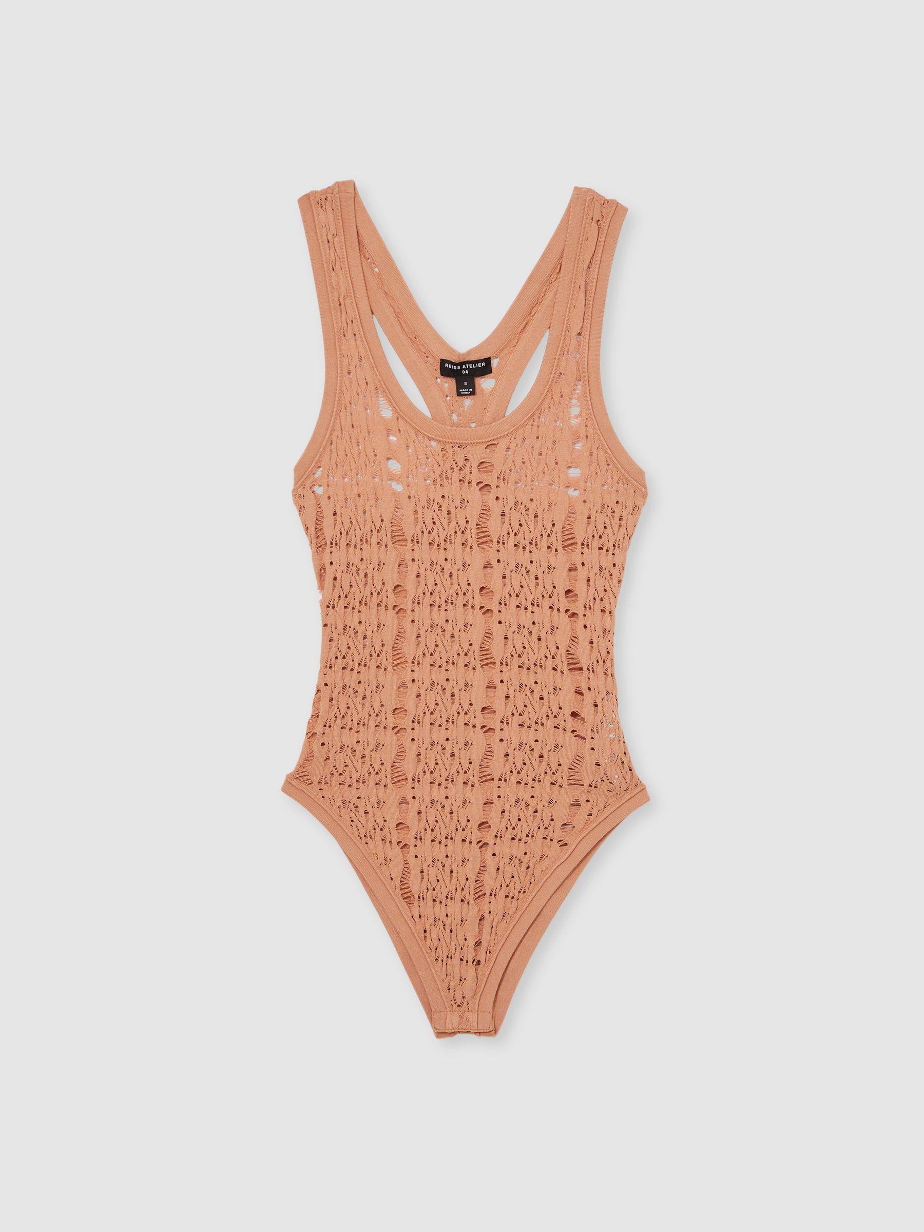 Atelier Ladder Knit High Neck Bodysuit in Tan Product Image