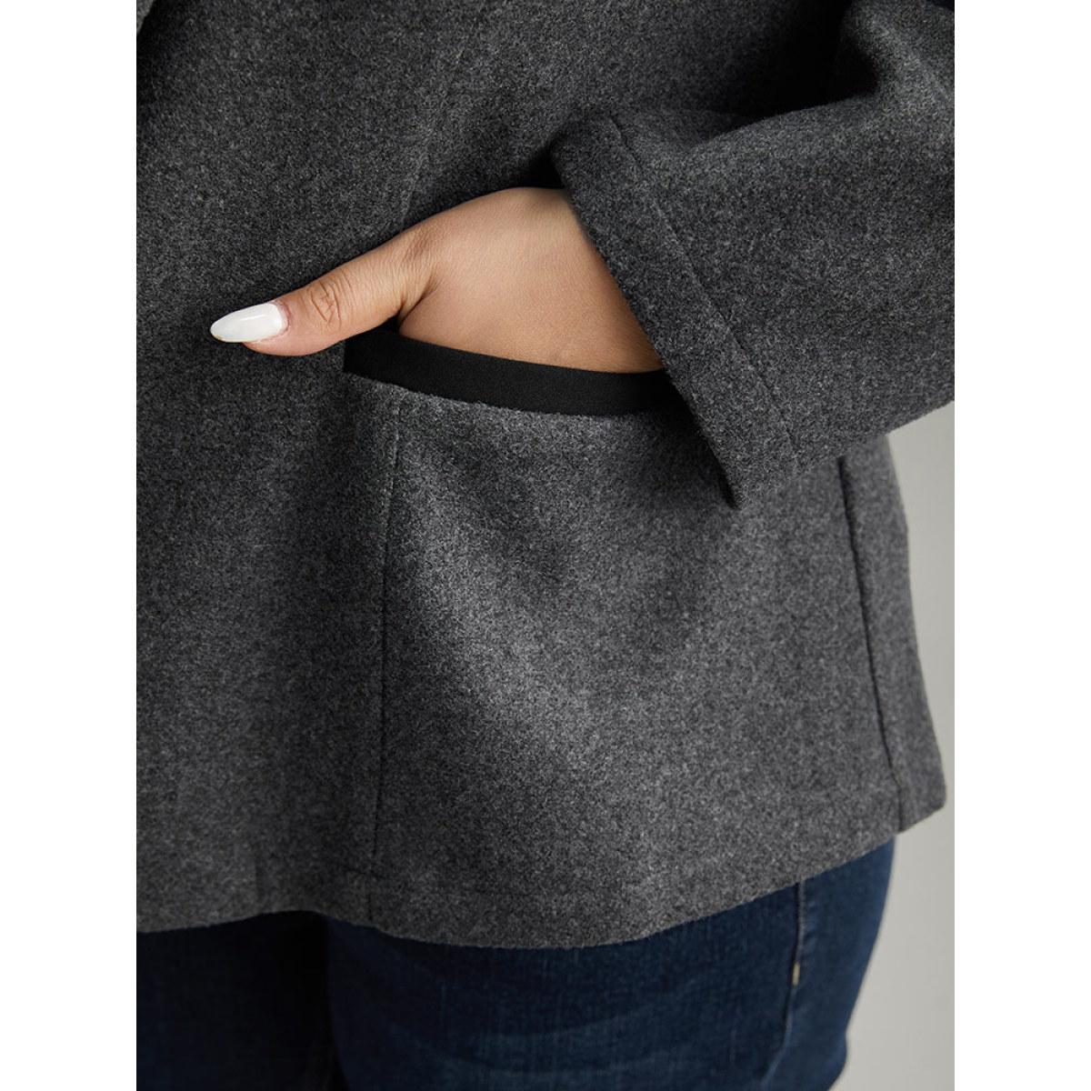 Plus Size Lapel Collar Texture Pocket Contrast Trim Blazer Gray Women Work Plain Texture Sleeve Long Sleeve Lapel Collar 18-20/2X Pocket At the Office Blazers BloomChic Product Image