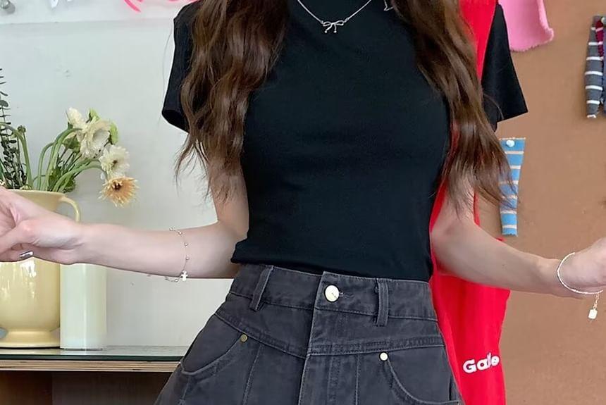 High Rise Denim Mini Pleated Skirt Product Image