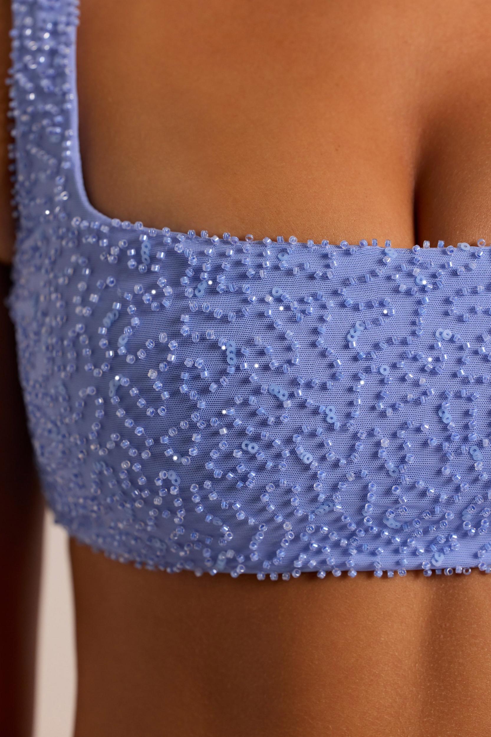 Embellished Square Neck Bralette in Powder Blue Product Image